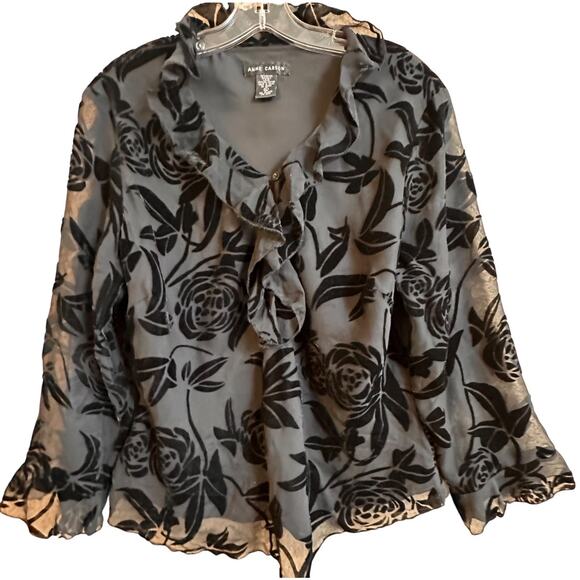 Women's Y2K Black Velvet Burnout Floral Top Sz XL Whimsigoth Fairy Goth Witchy - Picture 10 of 16